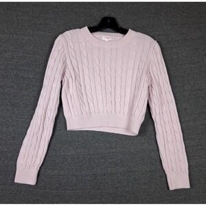 Millie Bobby Brown Sweater Large Pink Crop Cable Knit Coastal Fisherman Pastel